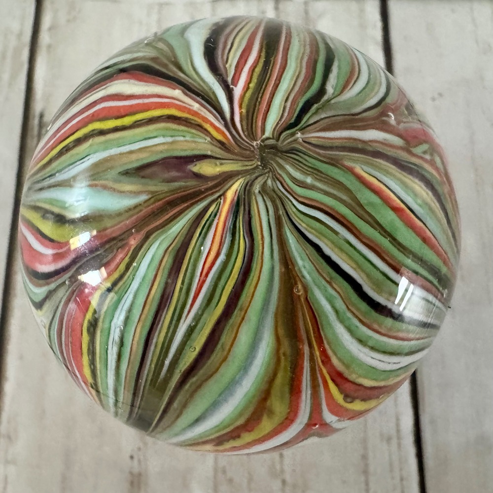 Vintage Hand Blown Art Glass Paperweight Rainbow Swirl Orb Multi Color Decor